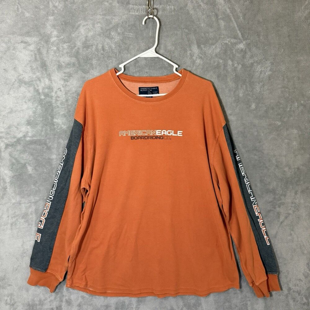 Vtg American Eagle AE77 L Orange Long Sleeve Shirt Boardriding Y2K Jesse Pinkman